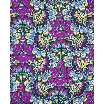 African Print Fabric/ Ankara - Purple, Blue, Green, Yellow, Shimmering Blue 'Festival of Amethyst Blossoms’ YARD or WHOLESALE