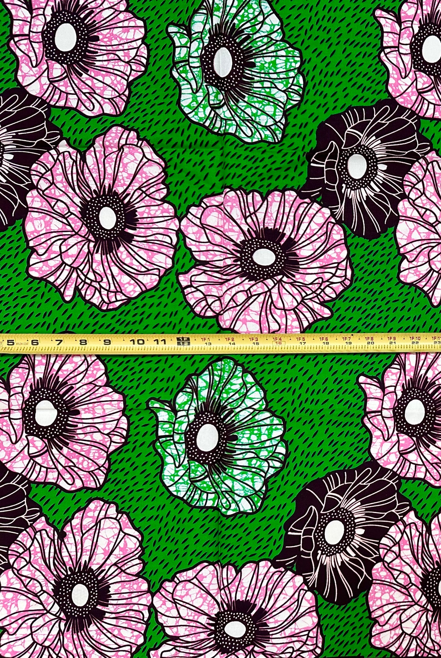African Print Fabric/ Ankara - Green, Pink, Brown ‘Garden Before Sunrise' Design, 11/12ths YARD