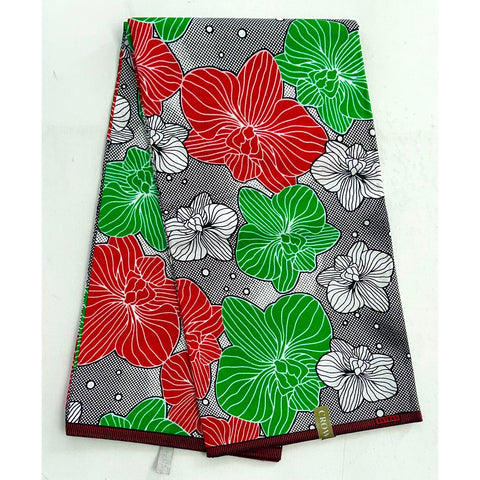 African Print Fabric/ Ankara - Red, Green 'Kilifa' Design, YARD or WHOLESALE