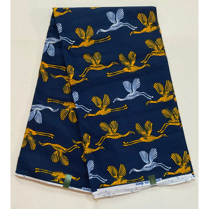 African Print Fabric/ Ankara - Blue, Yellow, White 'Special Delivery' Design, YARD or WHOLESALE