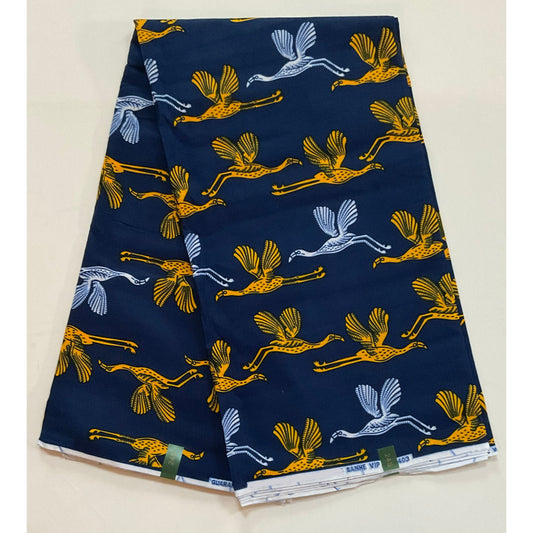 African Print Fabric/ Ankara - Blue, Yellow, White 'Special Delivery' Design, YARD or WHOLESALE