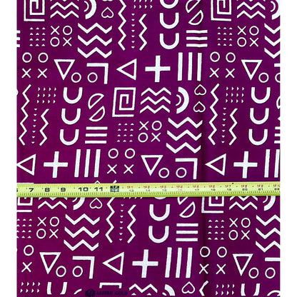 African Print Fabric/ Ankara - Purple, White 'Kírin' Design, YARD or WHOLESALE