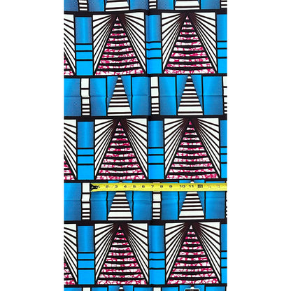 African Print Fabric/ Ankara - Blue, Magenta, Cream 'The Way Forward,’ 1 YARD