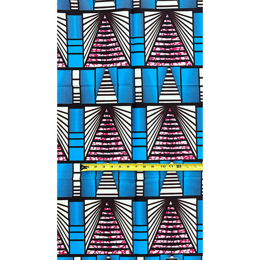 African Print Fabric/ Ankara - Blue, Magenta, Cream 'The Way Forward,’ 1 YARD
