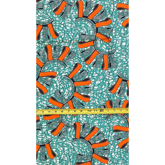 African Print Fabric/ Ankara - Green, Orange 'Movement Reveals Direction,' YARD