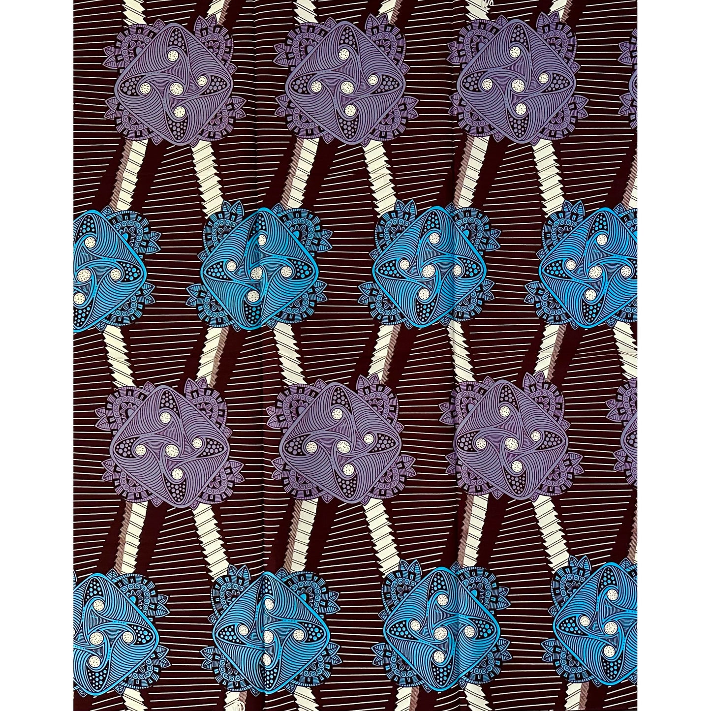 African Print Fabric/ Ankara - Gray, Blue, Brown 'Ayanmo Nexus,’ 1 YARD