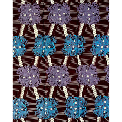 African Print Fabric/ Ankara - Gray, Blue, Brown 'Ayanmo Nexus,’ 1 YARD