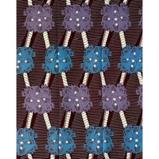 African Print Fabric/ Ankara - Gray, Blue, Brown 'Ayanmo Nexus,’ 1 YARD