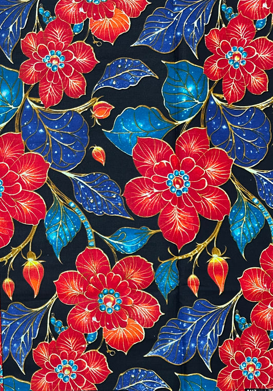 African Print Fabric/ Ankara - Red, Blue, Brown, Black ‘Bloom Without Permission', YARD or WHOLESALE