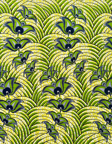 African Print Fabric/ Ankara - Shades of Green, Navy 'Natural Tamani’, Yard