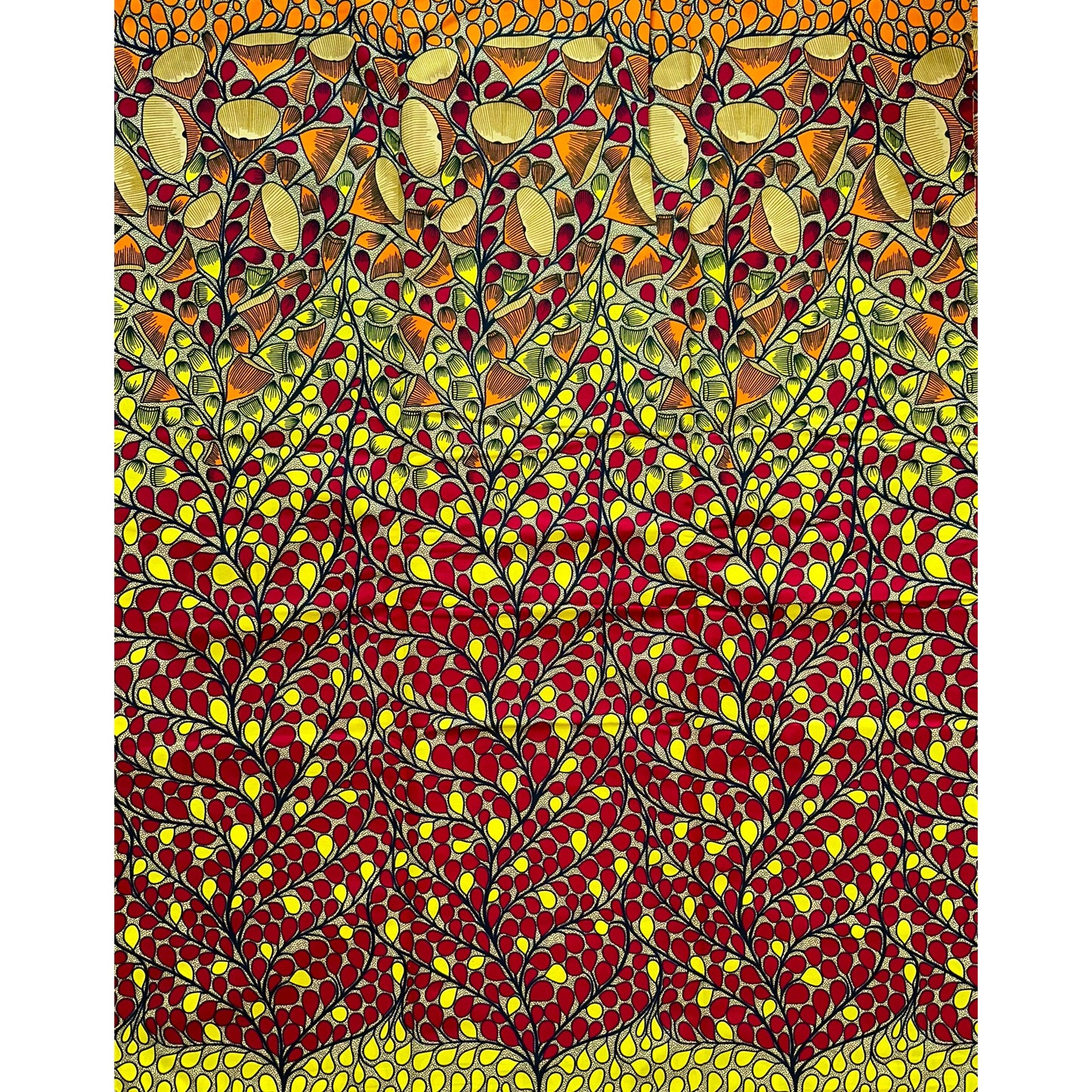 African Print Fabric/ Ankara - Red, Brown, Yellow, Orange 'Dream Works' Design, YARD or WHOLESALE