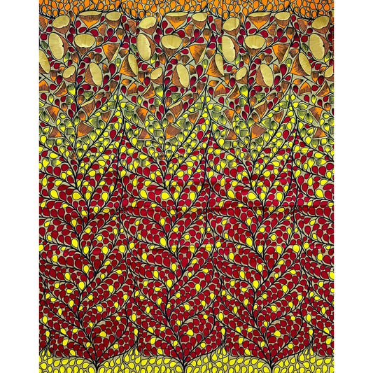 African Print Fabric/ Ankara - Red, Brown, Yellow, Orange 'Dream Works' Design, YARD or WHOLESALE