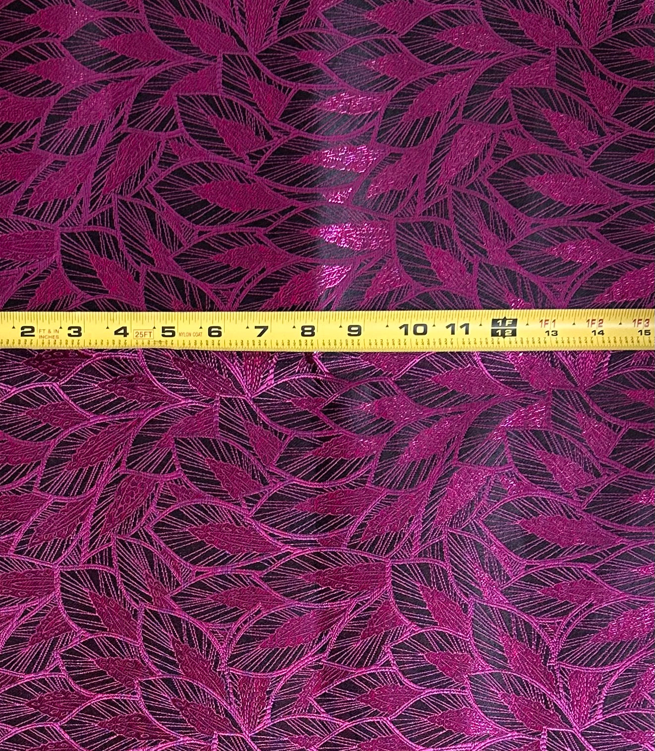 African Damask/ Metallic Jacquard/ Headtie, Gele Fabric - Plum ‘Featherette’, ~2 yards
