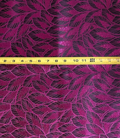 African Damask/ Metallic Jacquard/ Headtie, Gele Fabric - Plum ‘Featherette’, ~2 yards