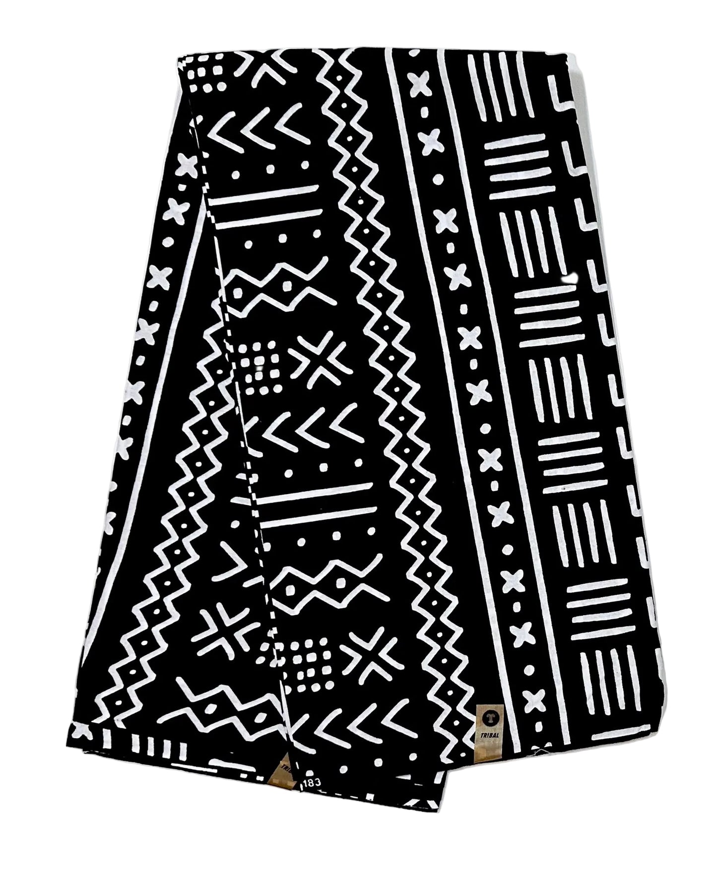 African Print Fabric/ Ankara - Black, White 'Kokoroko', Per Yard or Wholesale