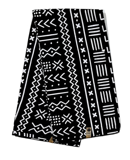 African Print Fabric/ Ankara - Black, White 'Kokoroko', Per Yard or Wholesale