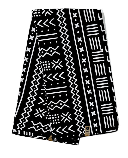 African Print Fabric/ Ankara - Black, White 'Kokoroko', Per Yard or Wholesale
