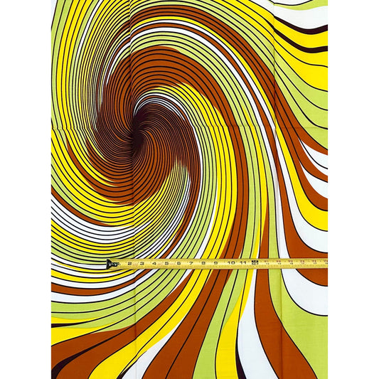 African Print Fabric/ Ankara - Brown, Green, Yellow 'Bami Cyclone' Design