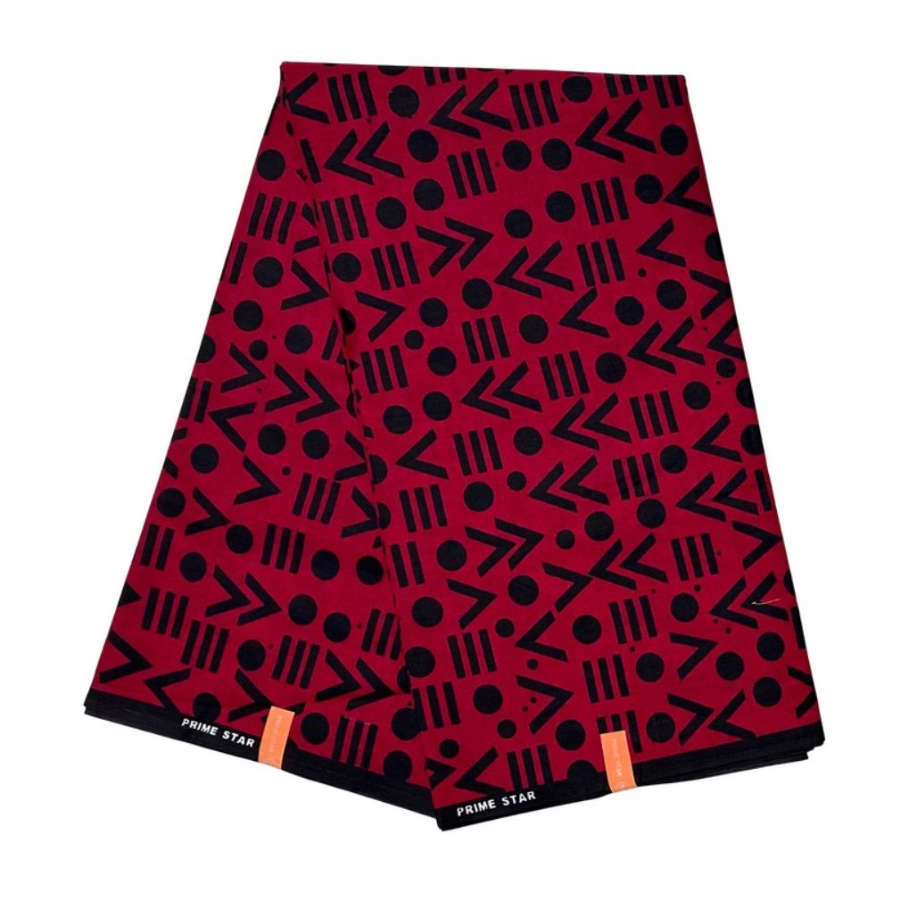 African Print Fabric/ Ankara - Red, Black 'Point Made' Design, YARD or WHOLESALE