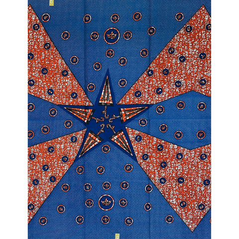 African Print Fabric/ Ankara - Brown, Blue 'Afia Dahomey,' YARD