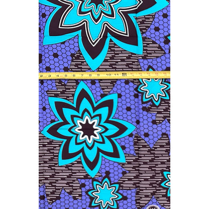 African Print Fabric/ Ankara - Purple, Blue, Brown "Adire Stars", 1 Yard