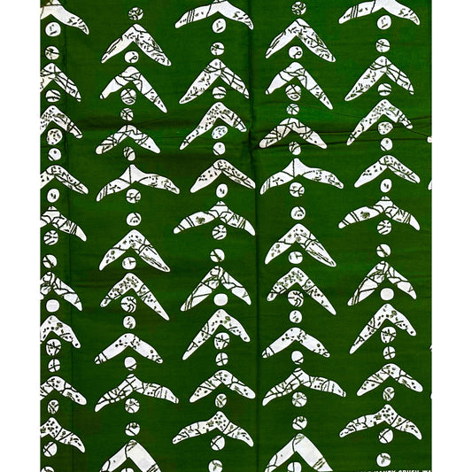 African Print Fabric/ Ankara - Green, White 'Story of the Road' Design, YARD or WHOLESALE