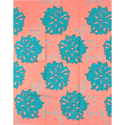 African Print Fabric/ Ankara - Coral, Turquoise 'The Sweetest Thing', 1 YARD