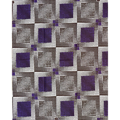 African Print Fabric/ Ankara - Purple, Cream, Brown ‘Isiagu Block' Design, 1 YARD