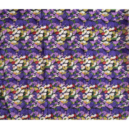 African Print, Chiffon Fabric - Purple, Green, Red "Love Is Like A Butterfly", ~2 Yards
