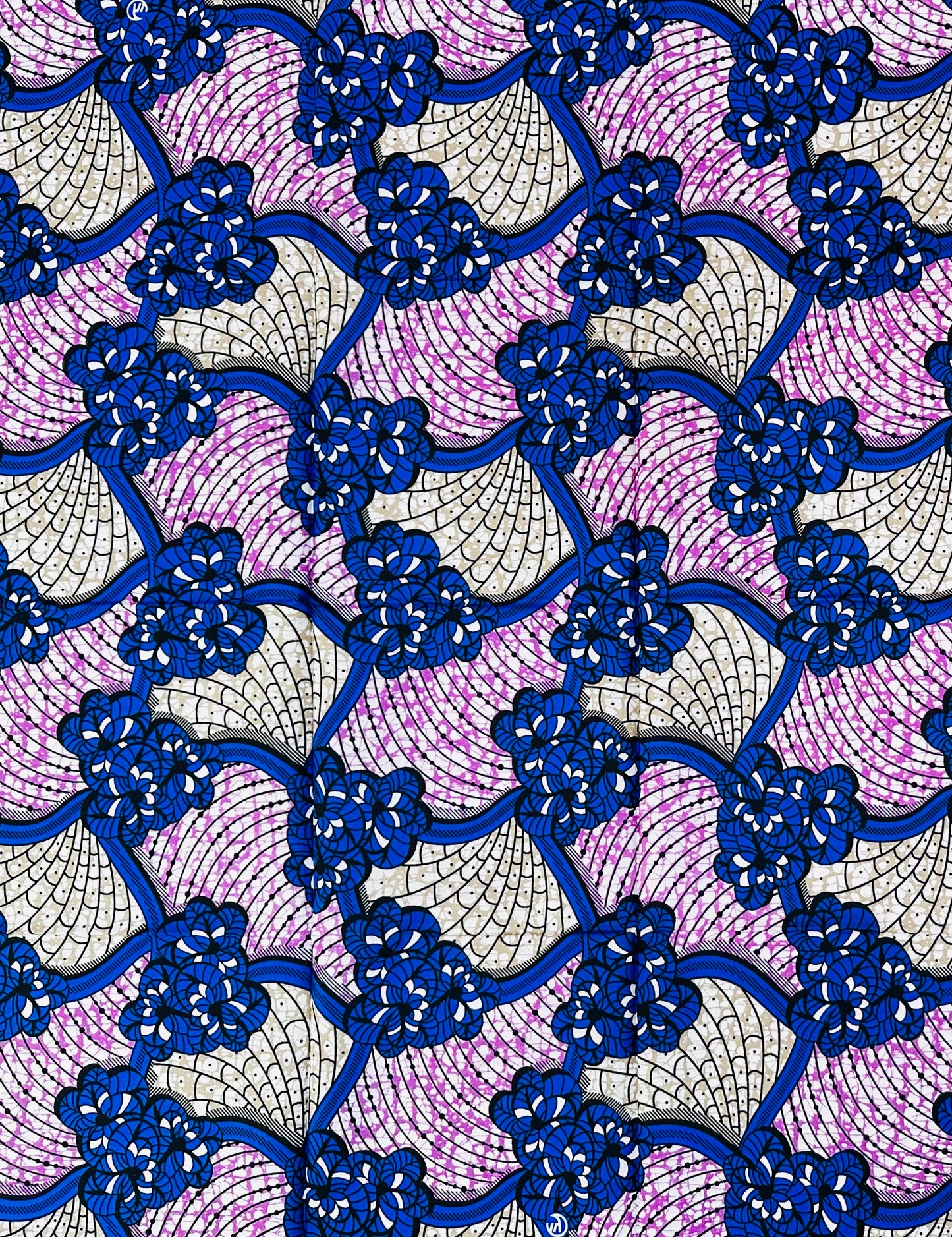African Print Fabric/ Ankara - Blue, Purple, Taupe 'Owambe Network', 1 Yard