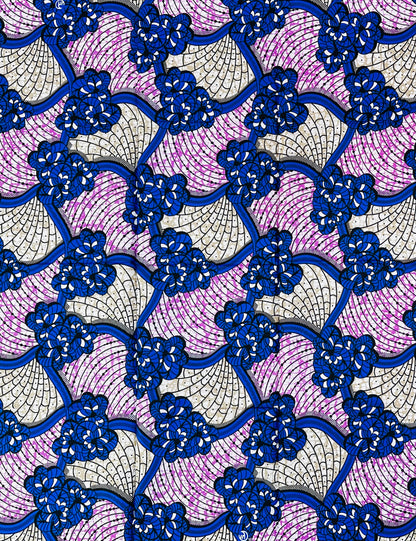 African Print Fabric/ Ankara - Blue, Purple, Taupe 'Owambe Network', 1 Yard