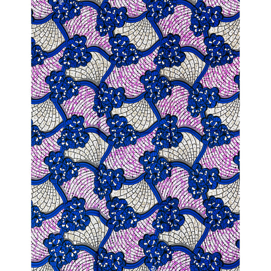 African Print Fabric/ Ankara - Blue, Purple, Taupe 'Owambe Network', 1 Yard