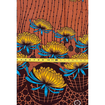 African Print Fabric/ Ankara - Brown, Blue,  Yellow 'After the Applause', YARD or WHOLESALE