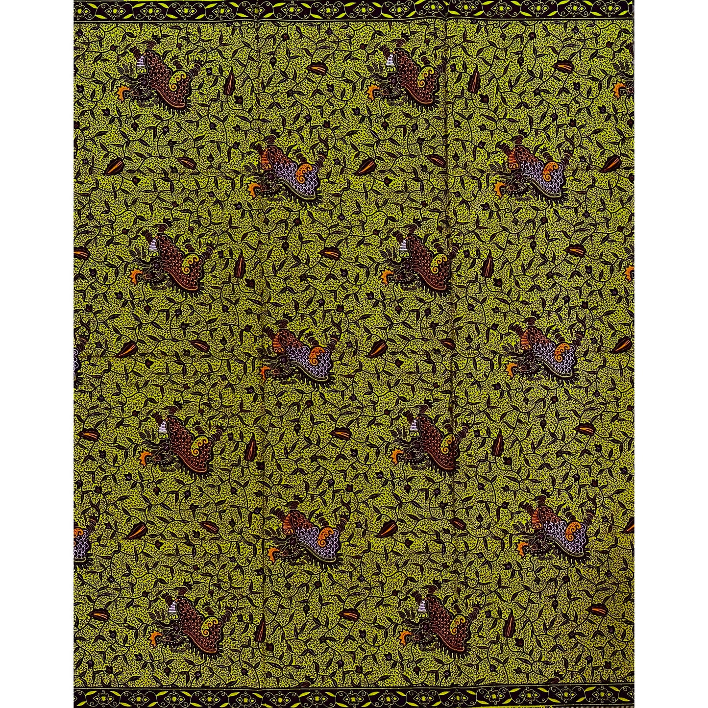 African Print Fabric/ Ankara - Olive Green, Brown, Orange 'Village Network,’ 1 YARD