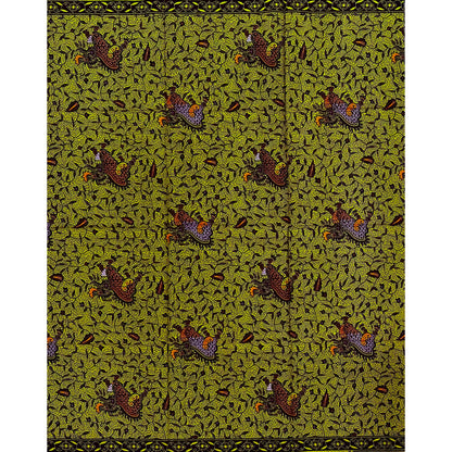 African Print Fabric/ Ankara - Olive Green, Brown, Orange 'Village Network,’ 1 YARD