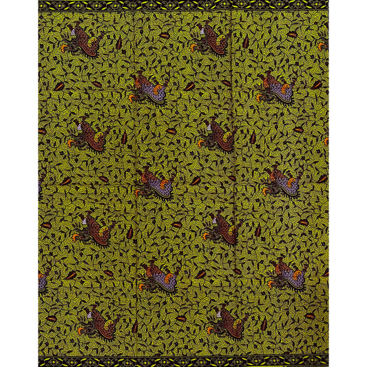 African Print Fabric/ Ankara - Olive Green, Brown, Orange 'Village Network,’ 1 YARD