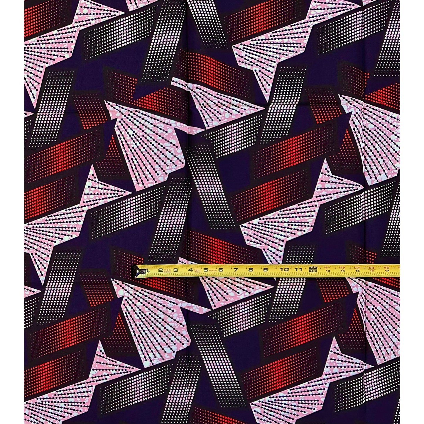 African Print Fabric/ Ankara - Blue, Red, Pink, Navy ‘Emem Vector' Design, 1 YARD