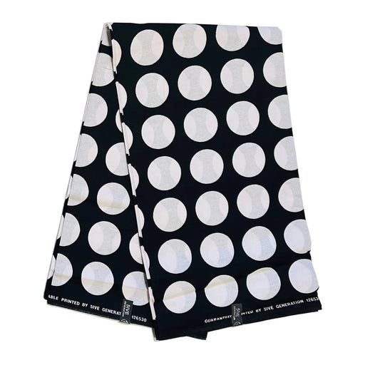 African Print Fabric/ Ankara - Black, White 'Polka Dot' Design, YARD or WHOLESALE
