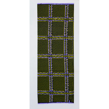 African Print Fabric/ Ankara - Green, Purple 'Ola Grid' Design, YARD
