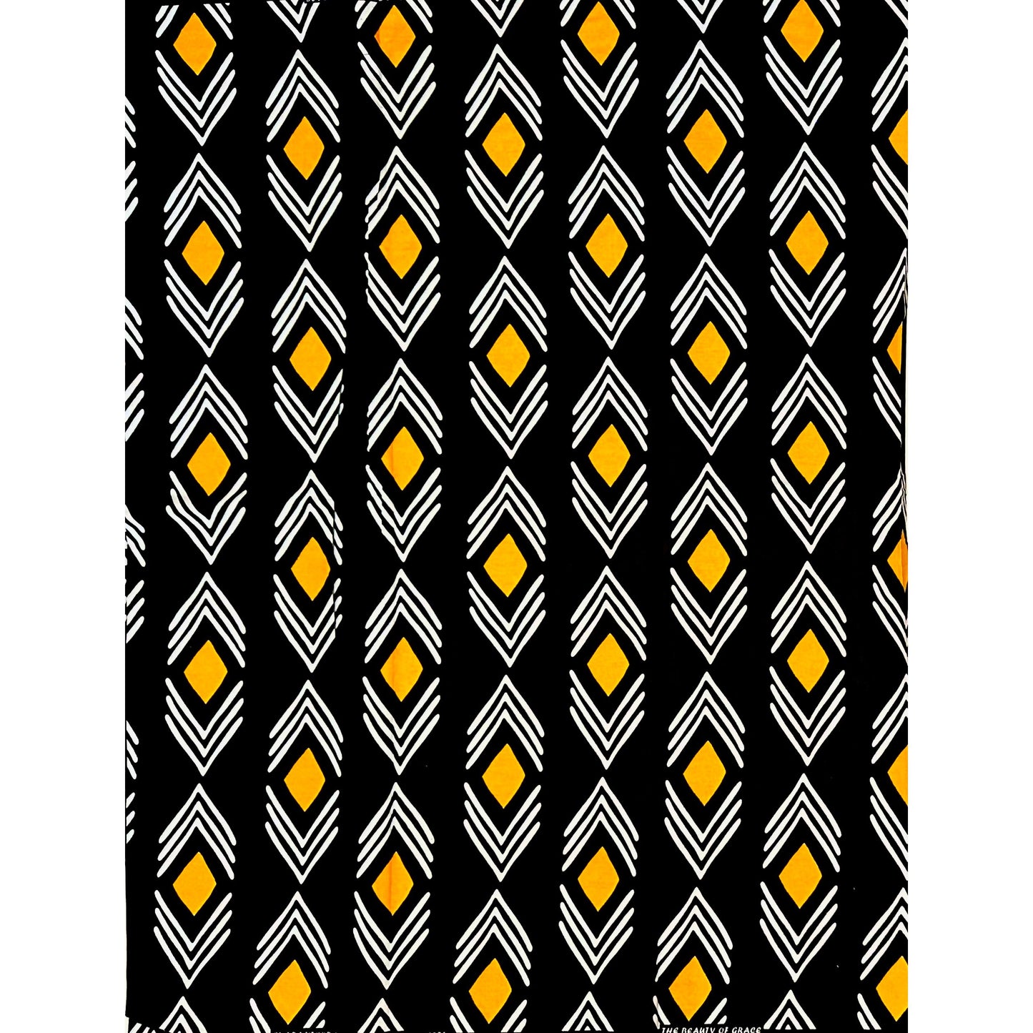 African Print Fabric/ Ankara - Black, White, Marigold 'Direction Determines Destiny' Design, YARD or WHOLESALE