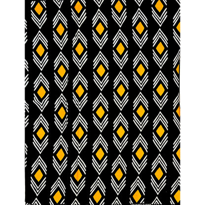 African Print Fabric/ Ankara - Black, White, Marigold 'Direction Determines Destiny' Design, YARD or WHOLESALE
