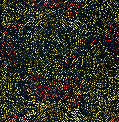 African Print Fabric/ Ankara - Black, Yellow, Red, Orange 'Onyx Aurora' Design, YARD or WHOLESALE