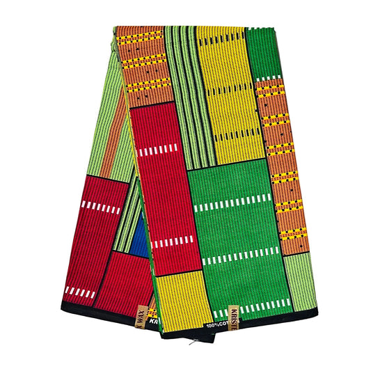 African Print Fabric/ Ankara - Red, Yellow, Green, Orange, Blue 'On the Block', YARD or WHOLESALE