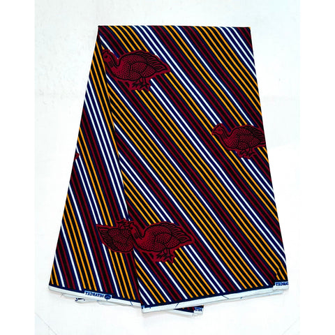 African Print Fabric/ Ankara - Red, Marigold, Blue 'Kori Bird” YARD or WHOLESALE
