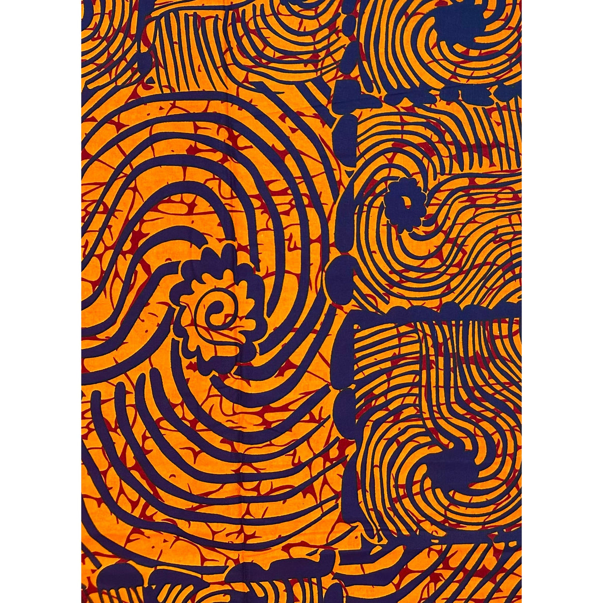 African Print Fabric/ Ankara - Orange, Navy 'Heat Signature', YARD OR WHOLESALE