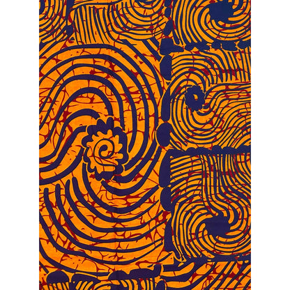 African Print Fabric/ Ankara - Orange, Navy 'Heat Signature', YARD OR WHOLESALE