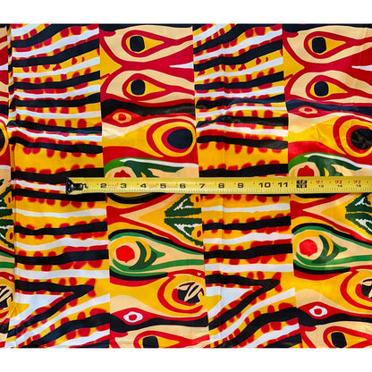 African Print, Satin Fabric - Yellow, Red, Black, Green "Khemet Pepper", Per Yard or Wholesale