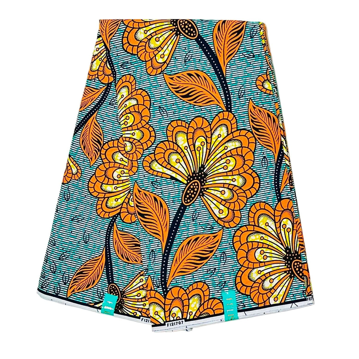 African Print Fabric/ Ankara - Turquoise, Orange, Yellow ‘Bright Side' Design, YARD or WHOLESALE