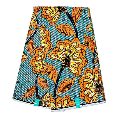 African Print Fabric/ Ankara - Turquoise, Orange, Yellow ‘Bright Side' Design, YARD or WHOLESALE
