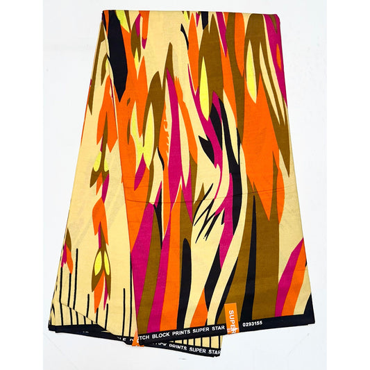 African Print Fabric/ Ankara - Orange, Magenta, Yellow, Brown, Beige 'Hot Pass Pepper' Design, YARD or WHOLESALE